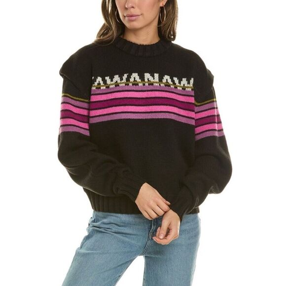Farm Rio NWT Women's Wool Blend Sweater Yawanawa Black Pink‎ Size Large - Picture 1 of 10